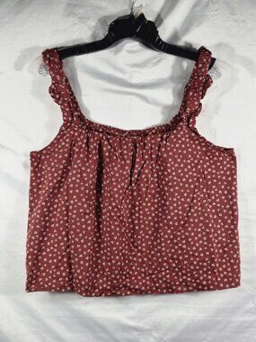 ON 34th Women's Red Floral Cropped Ruffled Straps Hippie Summer Top Size XL